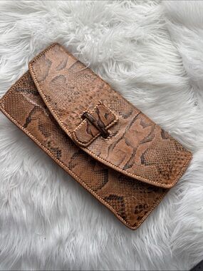 Vintage Brown Leather snakeskin Clutch Wallet
